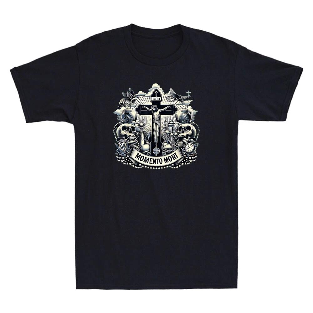 Catholic Traditional Latin Mass Skull Memento Mori Vintage Men s Cotton T-Shirt XXL