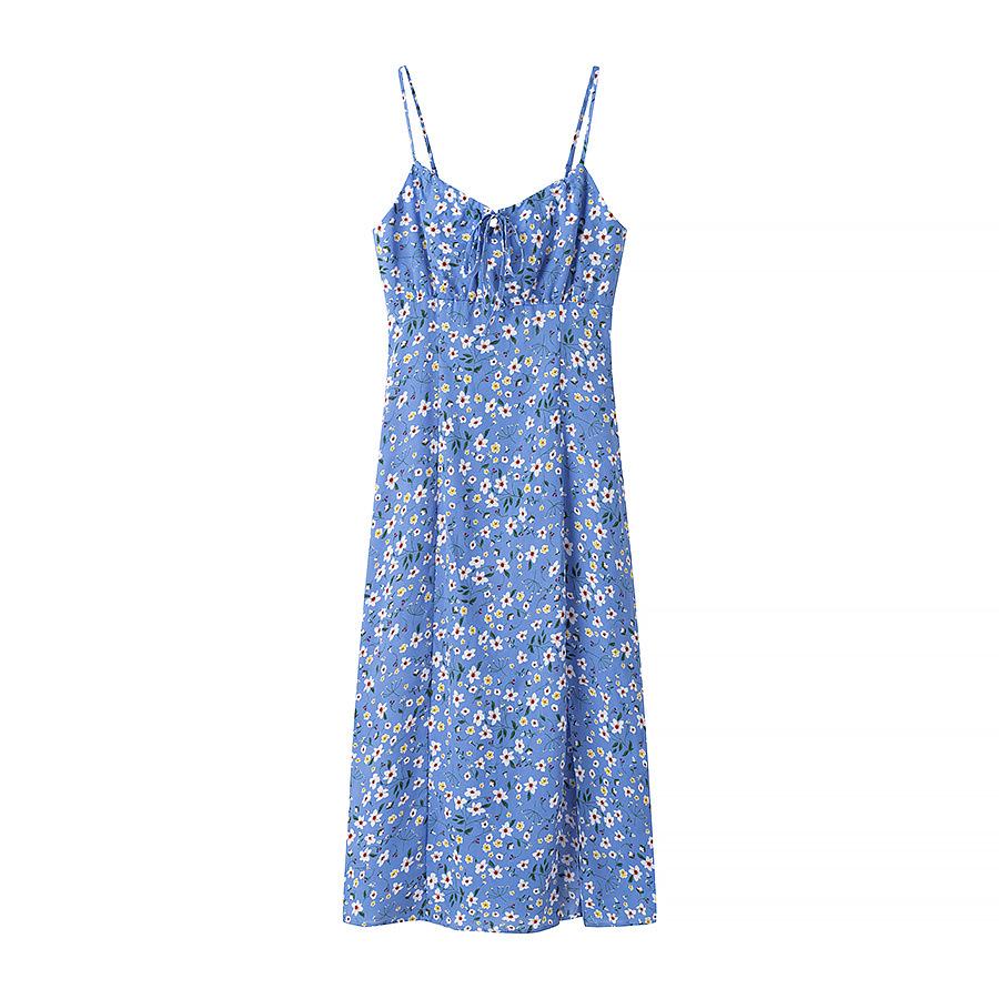 

2025 Spring Women s Slimming Slit Printed Dress Small синій