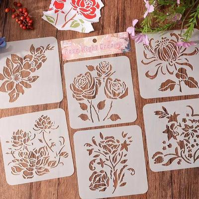 6ks/sada Texturové šablony pro malování Šablony pro malování a dekorace Wave Floral Butterfly Šablony šablon Studentské potřeby