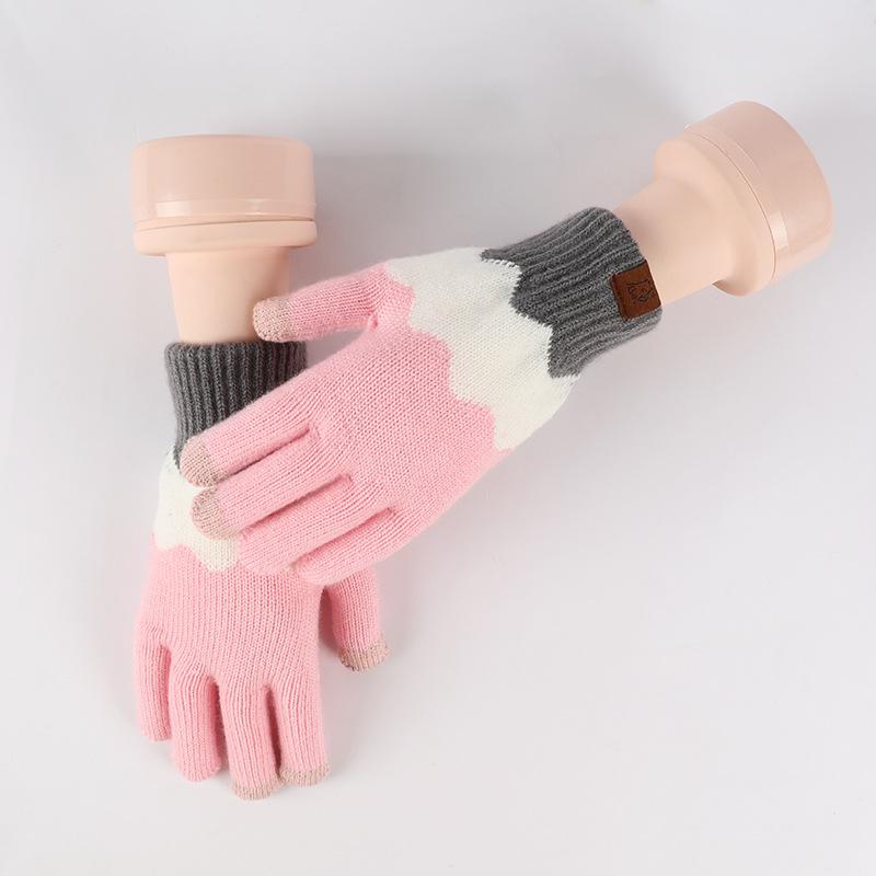 Winter Women's Cycling Gloves Imitation Cashmere Gloves Student Cycling Thickened Thermal Gloves Creative Color Matching Gloves