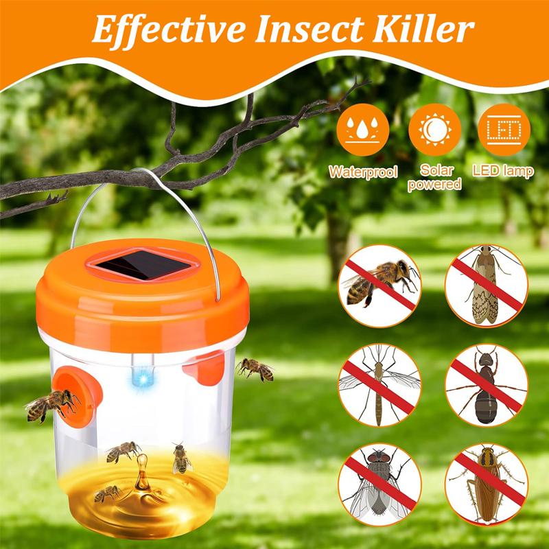 Outdoor Solar Powered Wasp Trap Waterproof Garden Mosquito Zapper Reusable Fruit Fly Catcher Safe Non-Toxic Insect Bee Trap