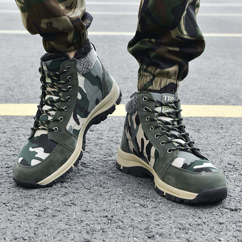 MCTIN Couples Cotton Shoes for Women Camouflage Winter Plush Warm High Tops Shoes Man's Non Slip Snow Boots