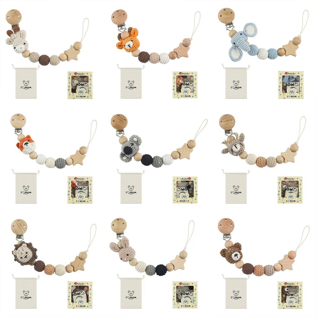 Baby Pacifier Holder Chain, Fashionable Teething Toy Lanyard Belt Wooden Clip Design Strap for Soother Teether