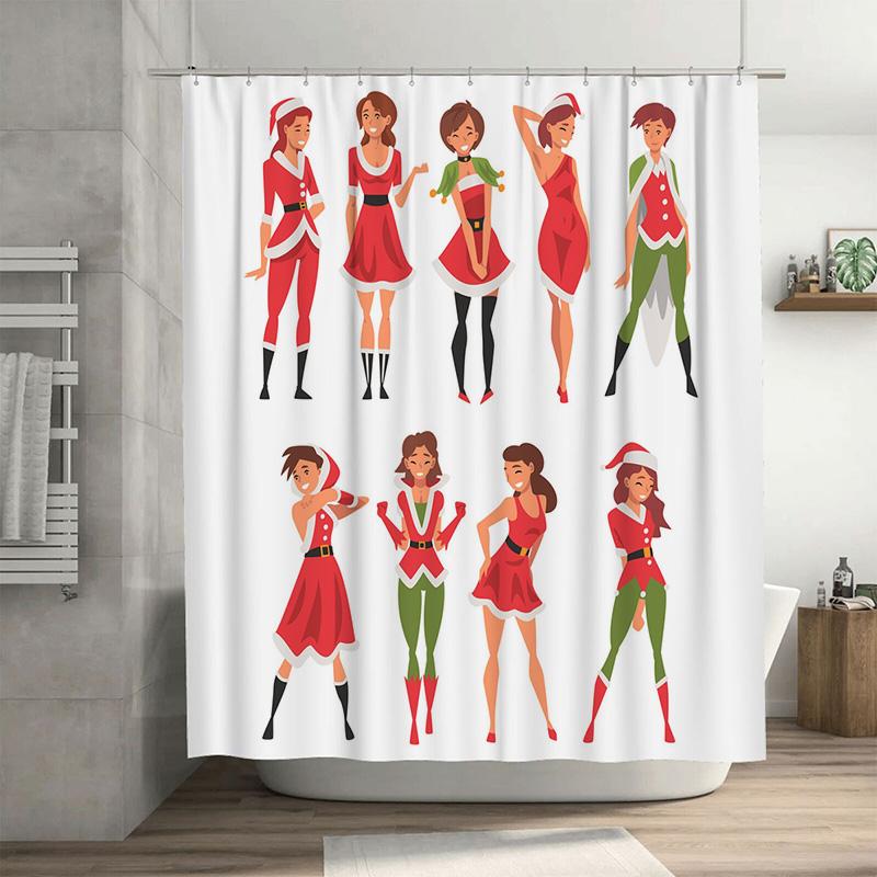 

Tu Christmas Shower Curtain Festive Holiday Decor Red Santa Girl Pattern Bathroom Decor Waterproof Fabric Home Textile Wall Hang W60H190(CM)-1 Pcs