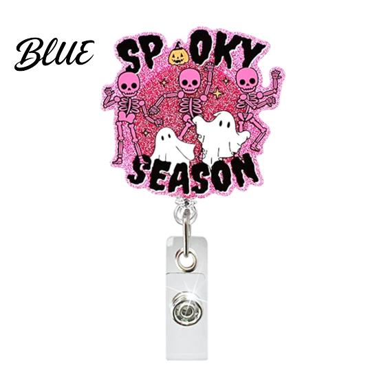 Witch ID Holder Retractable Badge Holder Halloween Glitter Acrylic Reel Cute Ghost Decorative Reel Pumpkin Card for Nurse Doctor Teacher Worker