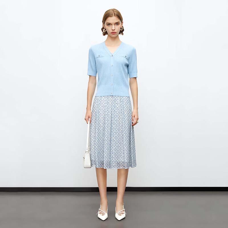 JESSIE Elegant Blend V-Neck Striped Short Sleeve Knit Top