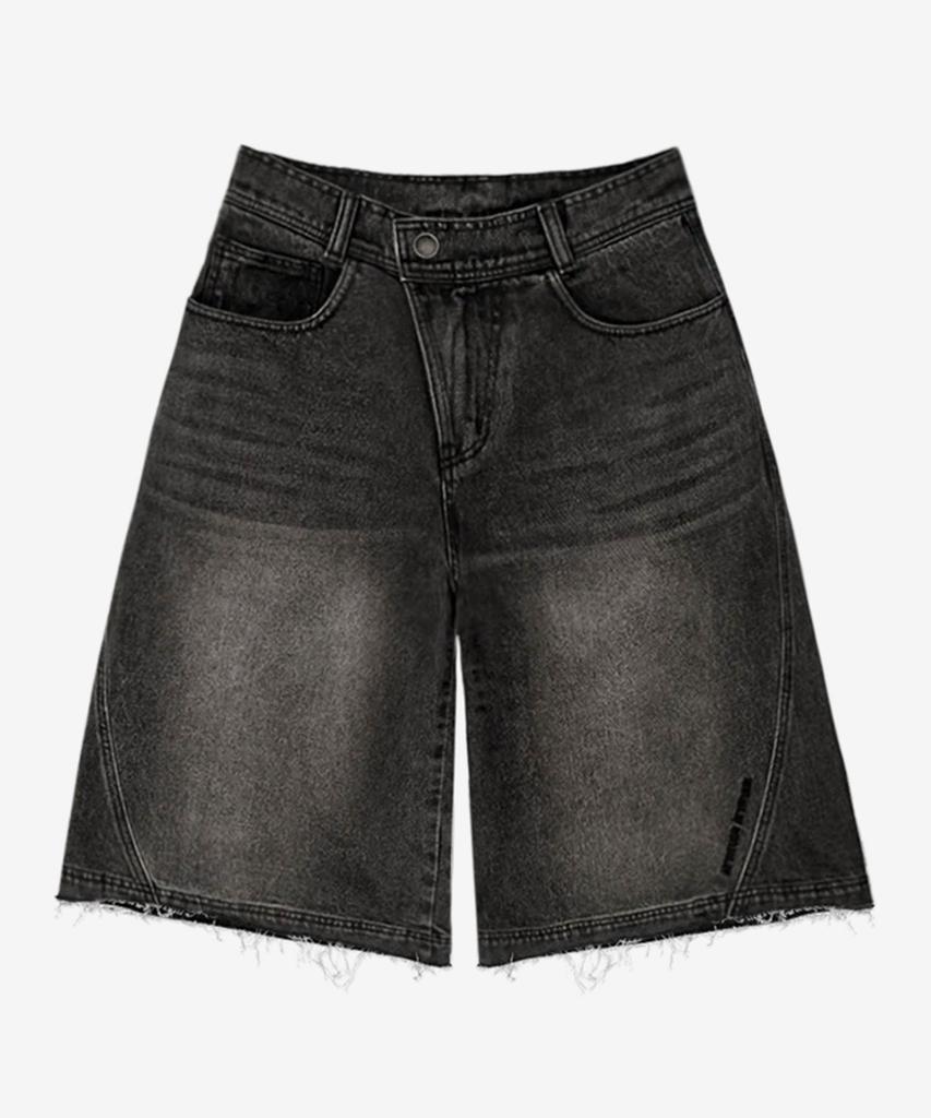 Aetityudeuaetityudeu Aa Curved Line Washing Bermuda Denim Pants Black