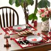 [Romantic Heart Placemats] 4/6/8pcs Heart-Shaped Red & Polka Dot Placemats | Machine-Washable Polyester, Rectangular Table Mats for Valentine's Day