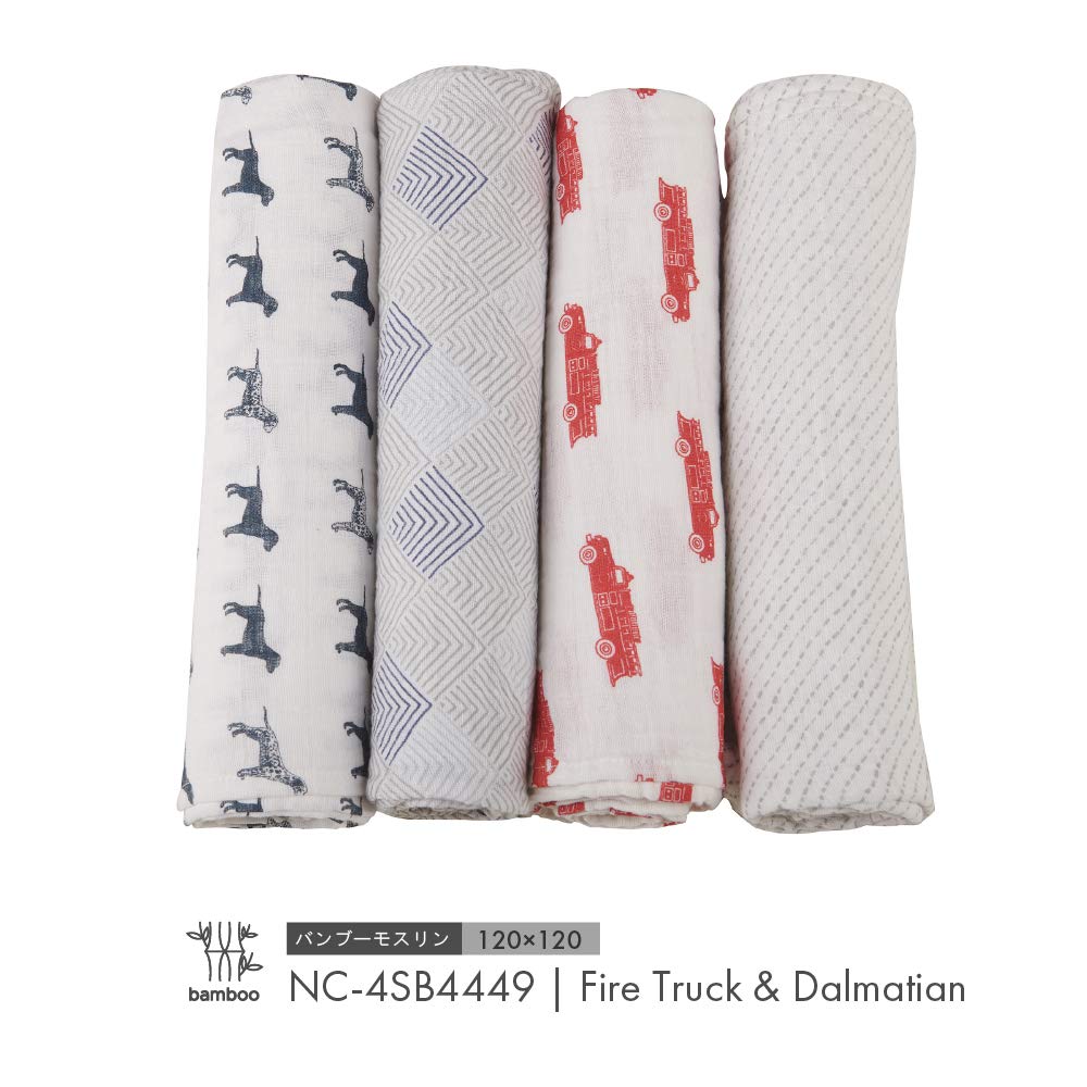 Newcastle Classics Bamboo Muslin Swaddle 4-Piece Set [Authentic Japanese Product] Soft and Fluffy Swaddle Blanket, Perfect for Baby Shower Gifts, Fire