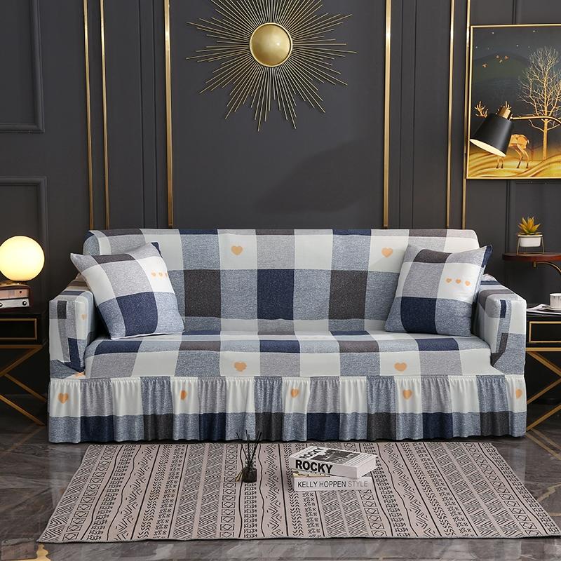 1/2/3/4 Seater Stretch Sofa Cover Elastic Printed Sofa Cover With Skirt Non-slip Armchair Slipcover for Living Room Hotel 1Pcs