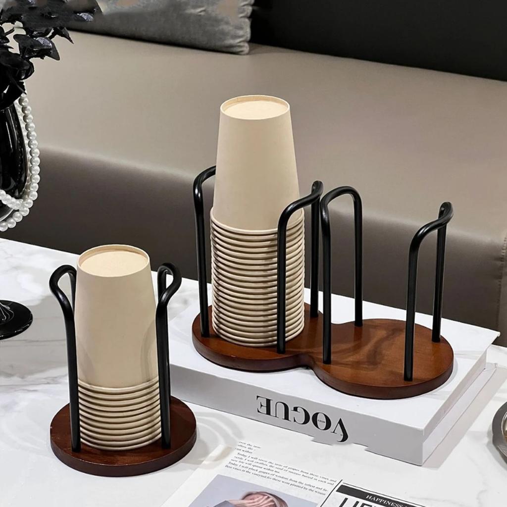 Disposable Cup Storage Holder Rack Shelf Water Tea Cups Wood Dispenser with Longer Stick Mug Display Stand Organizer Supplies
