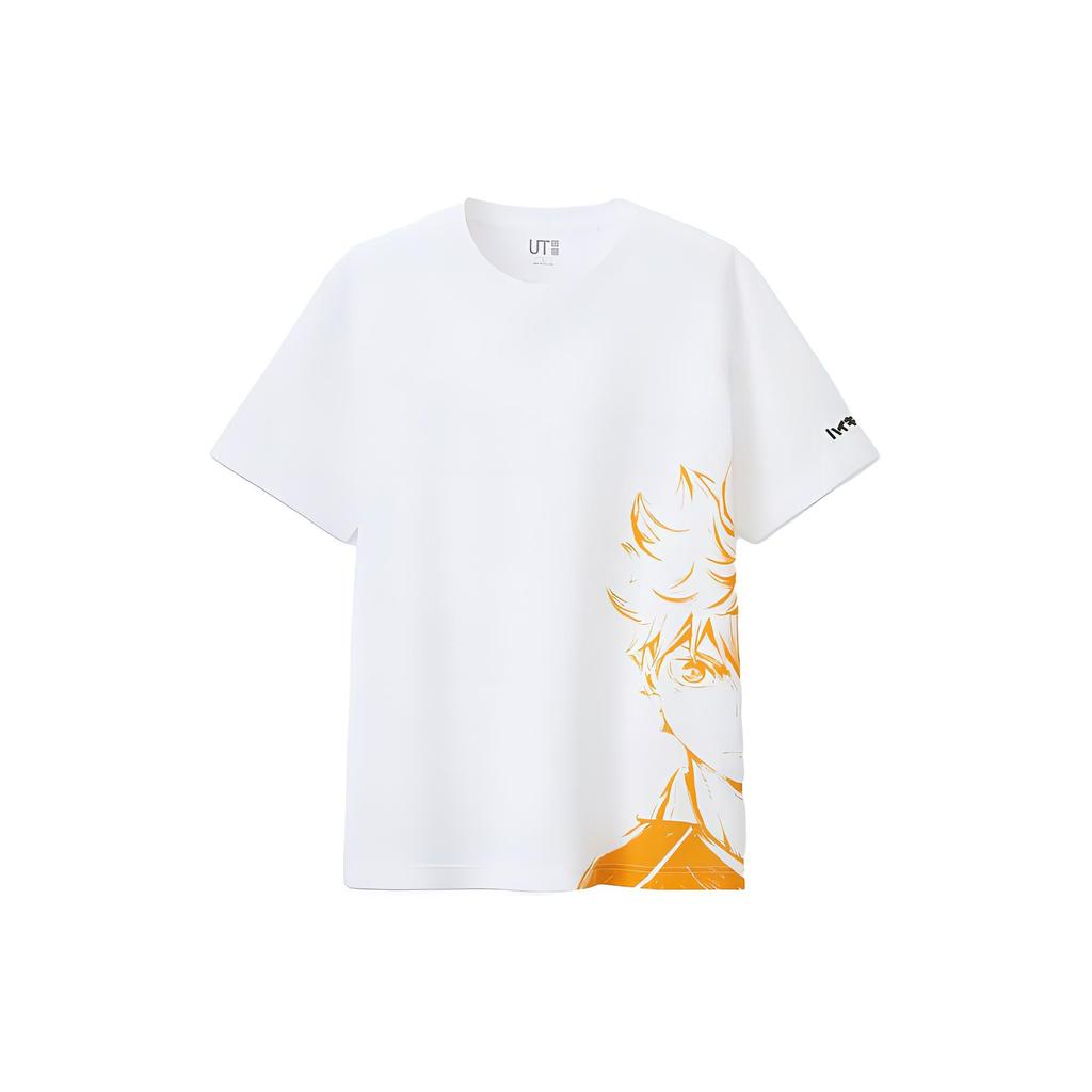 UNIQLO Cartoon Pattern Printed Round Neck Short Sleeve T-Shirt Unisex Tops White 419397-00