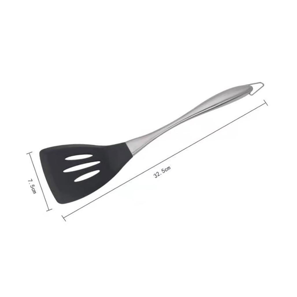 304 Stainless Steel & Silicone Kitchen Utensils Set - Non-stick Spatula, Stir-fry Spatula, Ladle, and Colander (3-Piece)