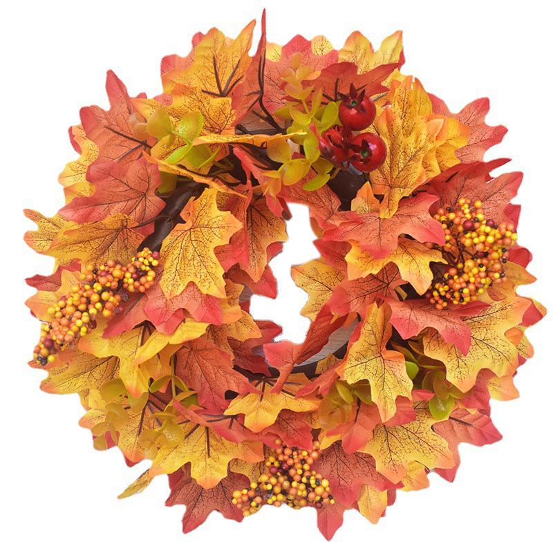 Fall Wreaths for Front Door Maple Leaf Pine Cone Berry Autumn Harvest Wreath Christmas Halloween Decoration Artificial Wreath