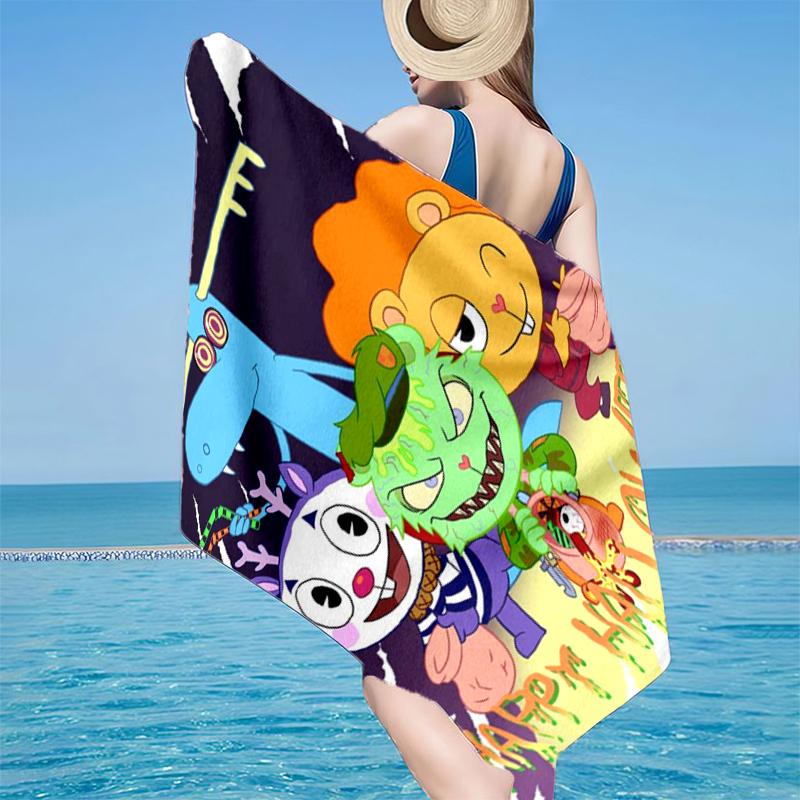 Happy Tree Friends Anniversary Beach Towel, Super Soft Microfiber, Gift for Her/Him, Birthday, for Pool, Beach, Travel, Home Decor Fan Gifts