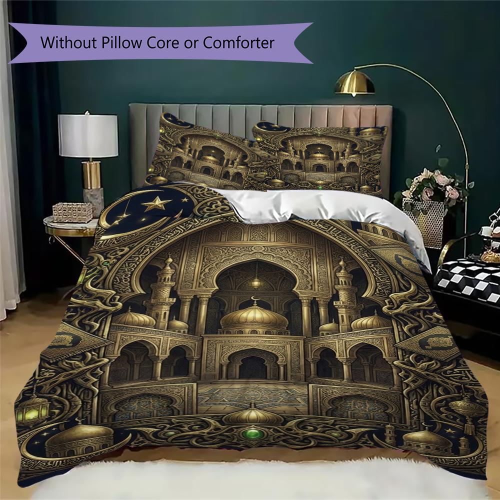 Muslim Pattern Bedding Uilt Set Uilt Cover Pillowcase Home Decoration Birthday Gift (1 * Duvet Cover + 2 * Pillowcase  Without Core)123