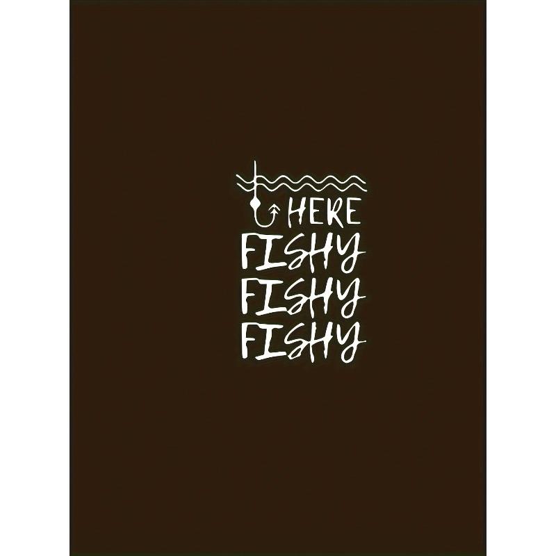 European Sizes Men's Casual "HERE FISHY" Print T-Shirt - Comfortable Polyester, Round Neck, Short Sleeve Tee for Summer - Machine Washable