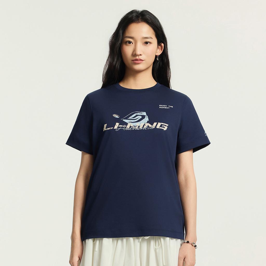 Li-Ning Sport Lifestyle Series Round Neck Letter Print T-Shirt Women tops ATSW276-7