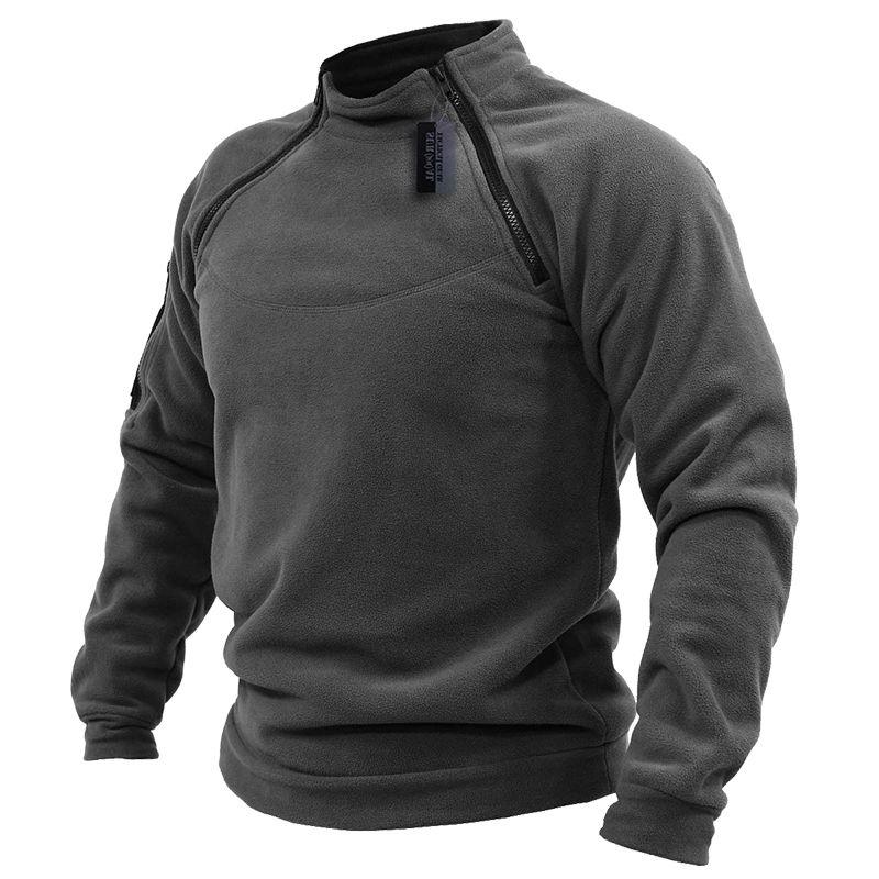 Весенний мужской свитер, куртка, теплый и дышащий флисовый пуловер с боковой молнией S серый