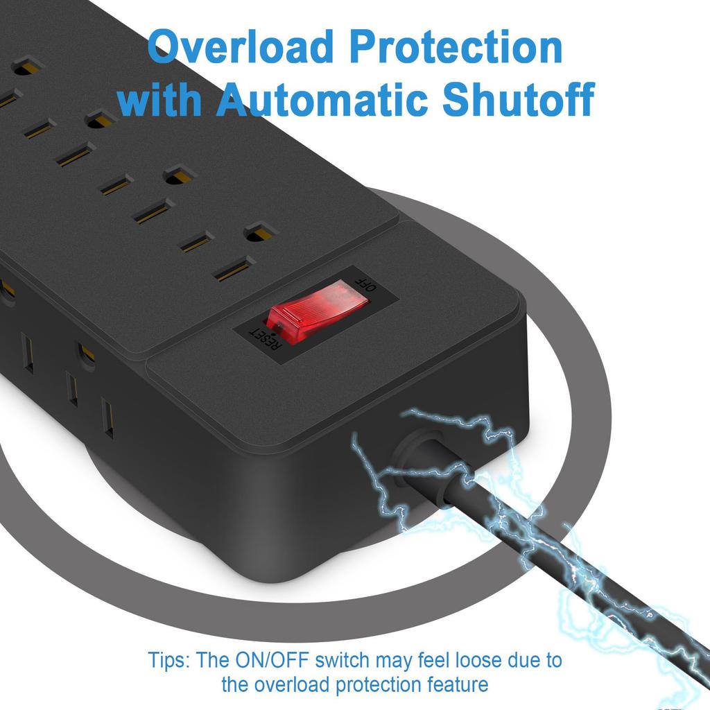 3 Side Designs Wall Mountable Power Strips Surge Protectors 12Outlets USB Port Low Profile Plugs Perfect for Home Office