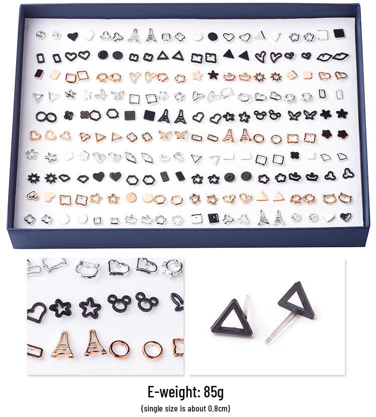 Korean 100-Pair Plastic Boxed Earrings Set - Soft Clay Drip Design, Diamond Glue Needle, Anti-Allergic.