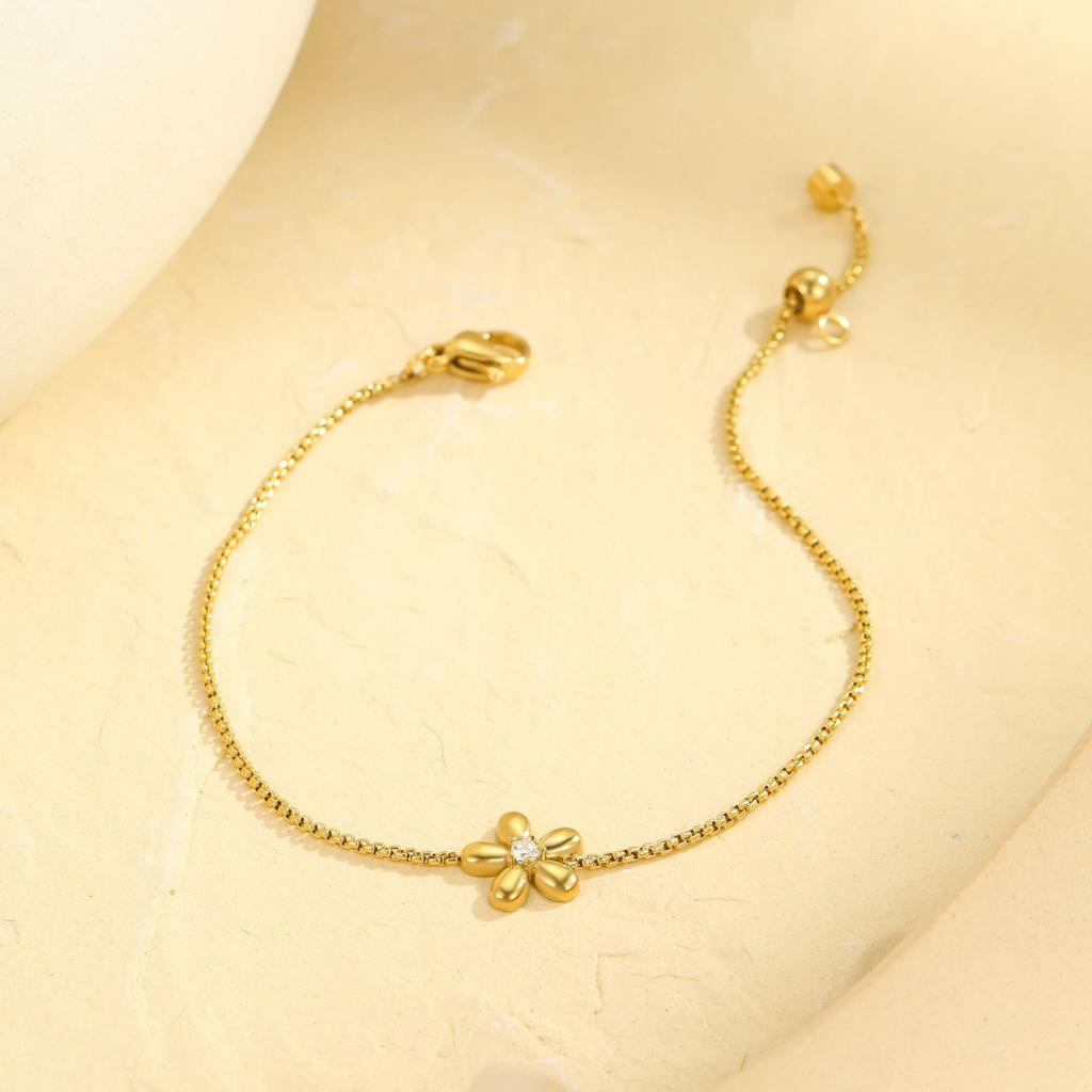 Popular New Products Flower Diamonds Fashion Light Luxury Stainless Steel Bracelet Versatile Simple Stacked Jewelry