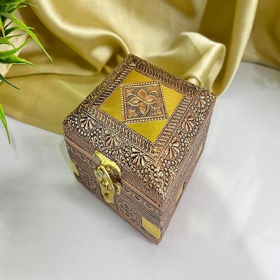 Handmade Wooden Oxidised Jewellery Organizer Storage Box With Lock Jewel Necklace Earrings Ring Multipurpose Wedding Anniversary