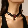 Gothic Ruby Lace Pendant Necklace: Vintage Punk Choker for Women