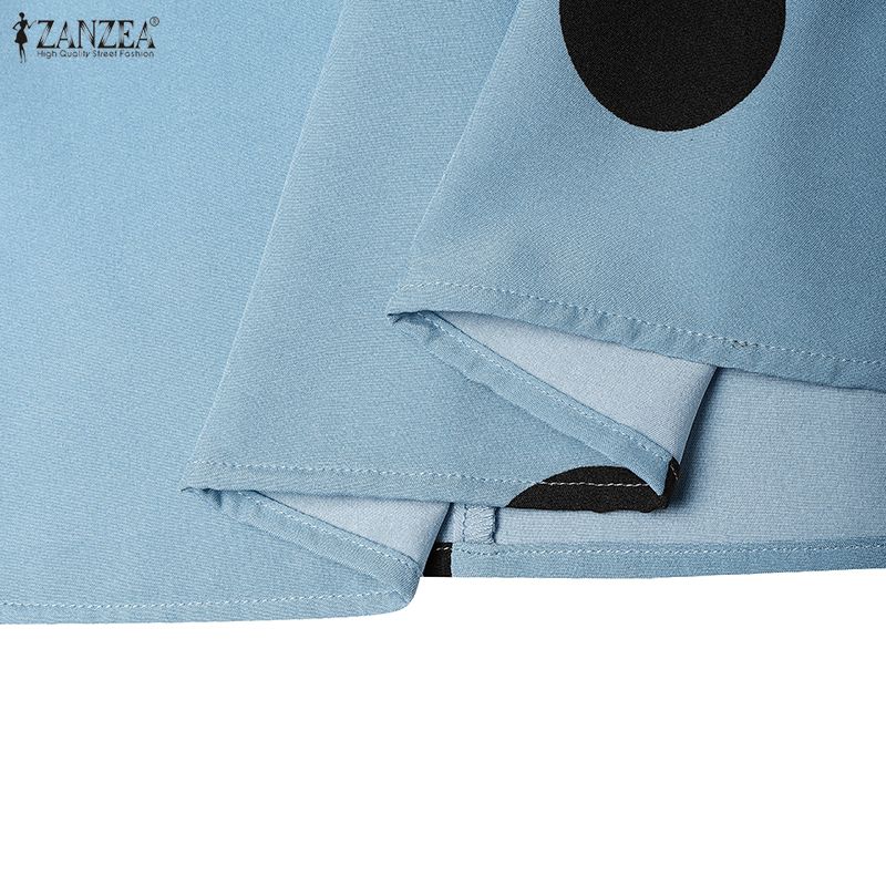 ZANZEA Damen Freizeit V-Ausschnitt 3/4 Ärmel Locker Gepunktetes Midi-Kleid