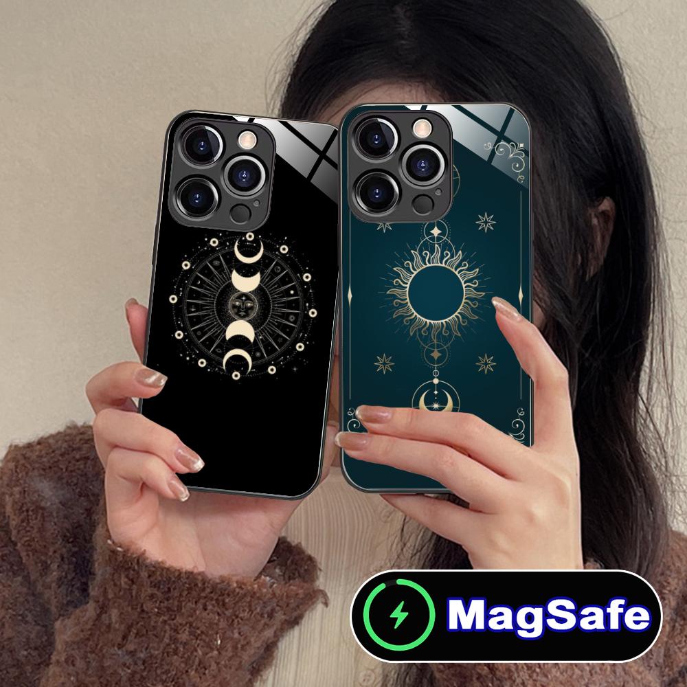 Sun Moon Mobile Cell Phone Case for iPhone 17 16 15 14 13 12 11 Air Pro Max Plus Mini MagSafe Glass Colorful Cover Cover Luxury