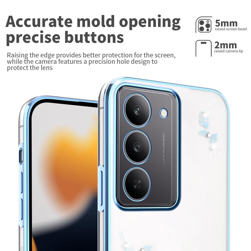 KADEM Für Realme 14x 5G Hülle Blume Strass Dekor Galvanisiertes TPU Handyhülle