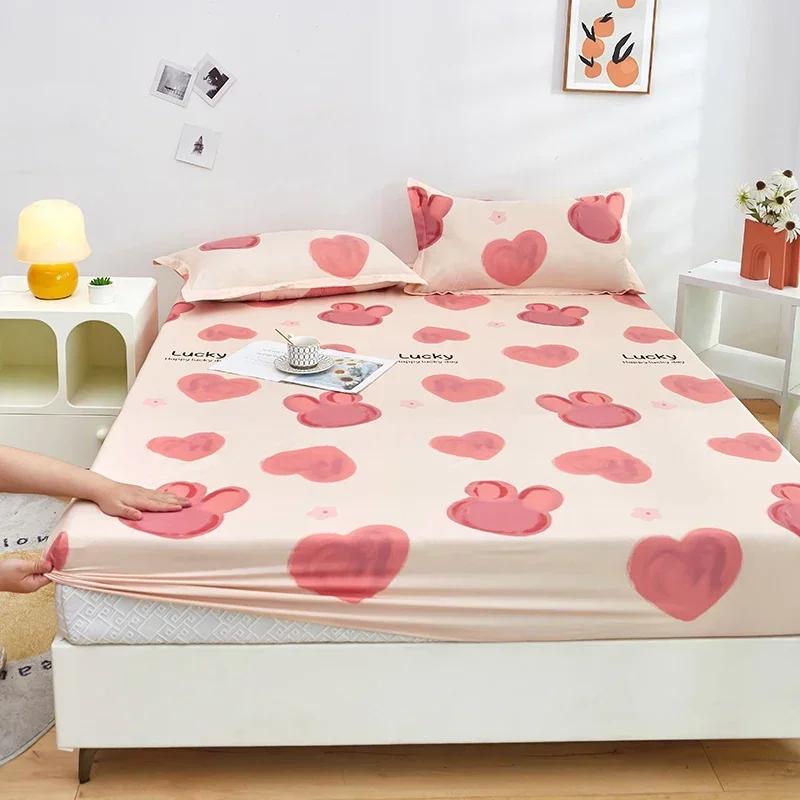 Yeni Soft Skin Su Yıkama Pamuklu Yatak Baskılı Yatak Örtüsü 360 Derece Sarma Lastikli Çarşaf Seti Öğrenciler İçin Evrensel Cilt Dostu 200x220