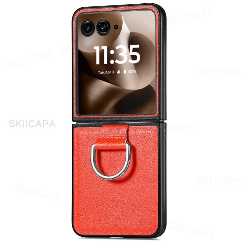 Lederhülle mit Lychee-Muster mit Ringständerhalter für Motorola Razr + 2024 Razr Ultra 2025 Razr 60Pro 50 40 Stoßfester Schutz Halter Rückseite