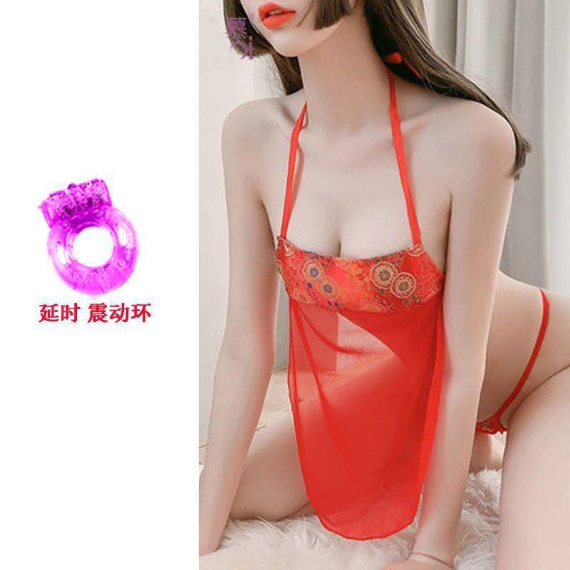 Sexy Open underwear women's court nightgown Chinese demeanor ancient large size perspective suit sexy taste temptation belly pocket