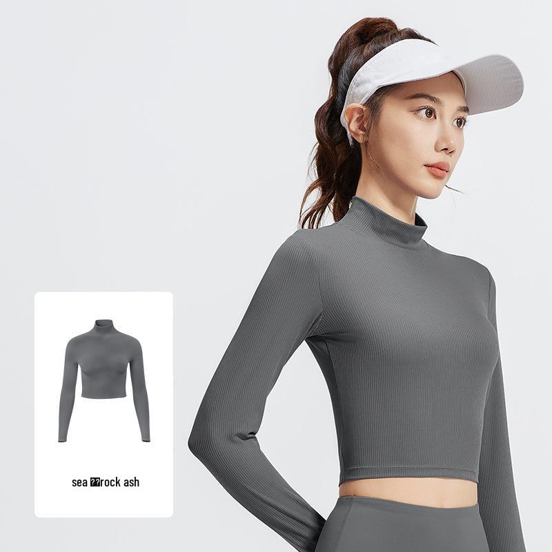 Women s High Neck Knit Sports Top - Slim Fit, Breathable, Long Sleeve Small
