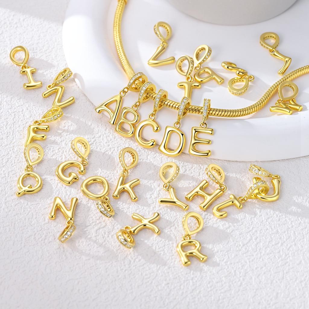 Original Kupfer Charms Perlen Funkelnd Gold 26 Buchstaben A-Z Alphabet Zirkon Anhänger Für Frauen Mann Diy Schmuckherstellung