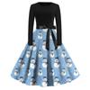 Women's Fashion Casual Round Neck Christmas Print Long Sleeve Dress