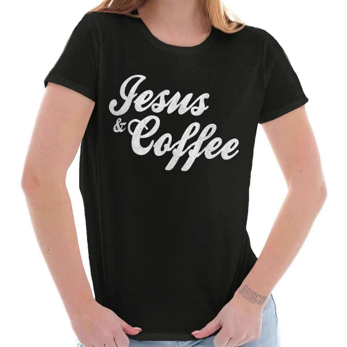 Cute Christian Faith Jesus Christ and Coffee Womens Top Junior Graphic Tee S