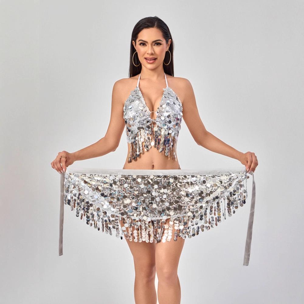 Sequin Tassel Belly Dance Hip Scarf & Waist Chain Set