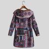 Plus Size Ladies Vintage Flower Print Hooded Jacket Long Sleeve Thick Composite Plush