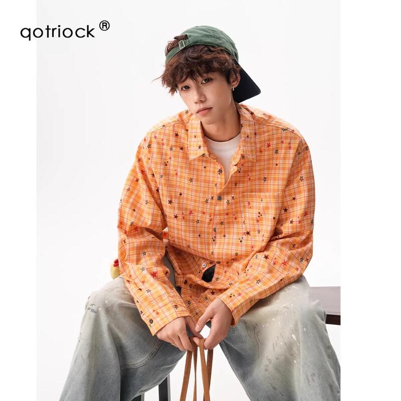 QOTRIOCK  Orange Soda  Plaid Shirt M