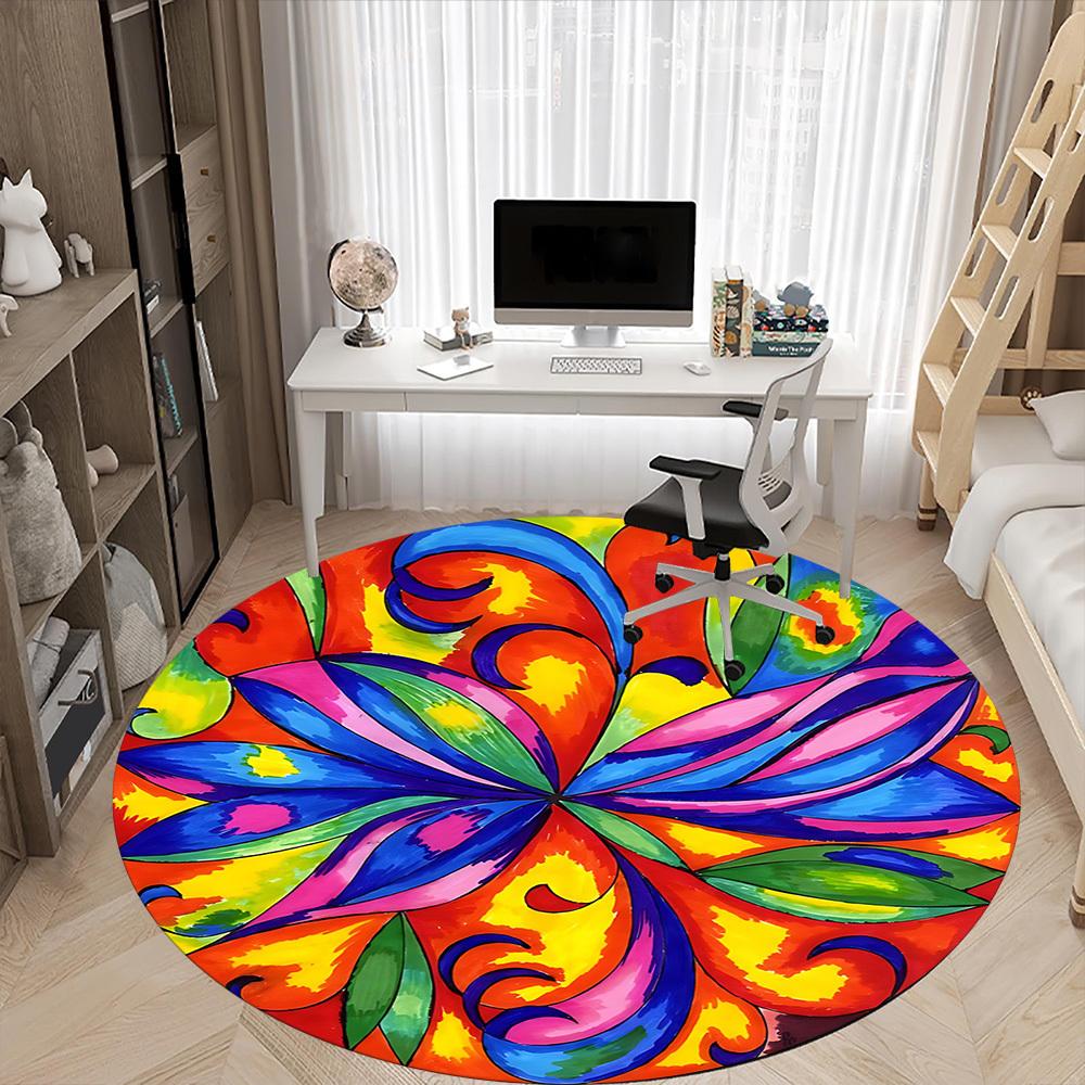 1pc Colorful Flower Mandala Chair Carpet for Office Non-Slip, Machine Washable Rug for Office - Holiday DecorMachine Made yy251029015