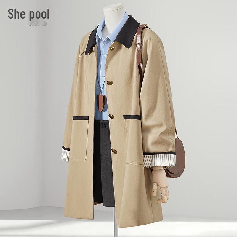 

Tachi Women s Color-Block Striped Lapel Trench Coat S