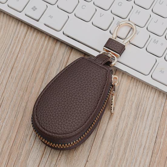 Faux Leather Car Key Case with Hanging Buckle Keyring Chain Portable Remote Key Fob Holder Zipper Bag Protector Pouch Wallet CLE