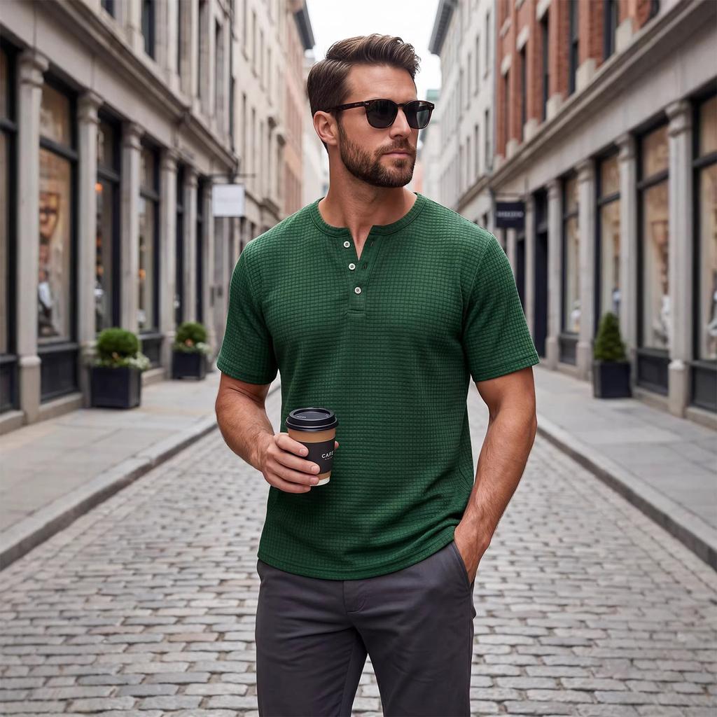 Men's Round Neck Single Breasted Collared Shirt  Men's Casual And Comfortable Short Sleeved Shirt