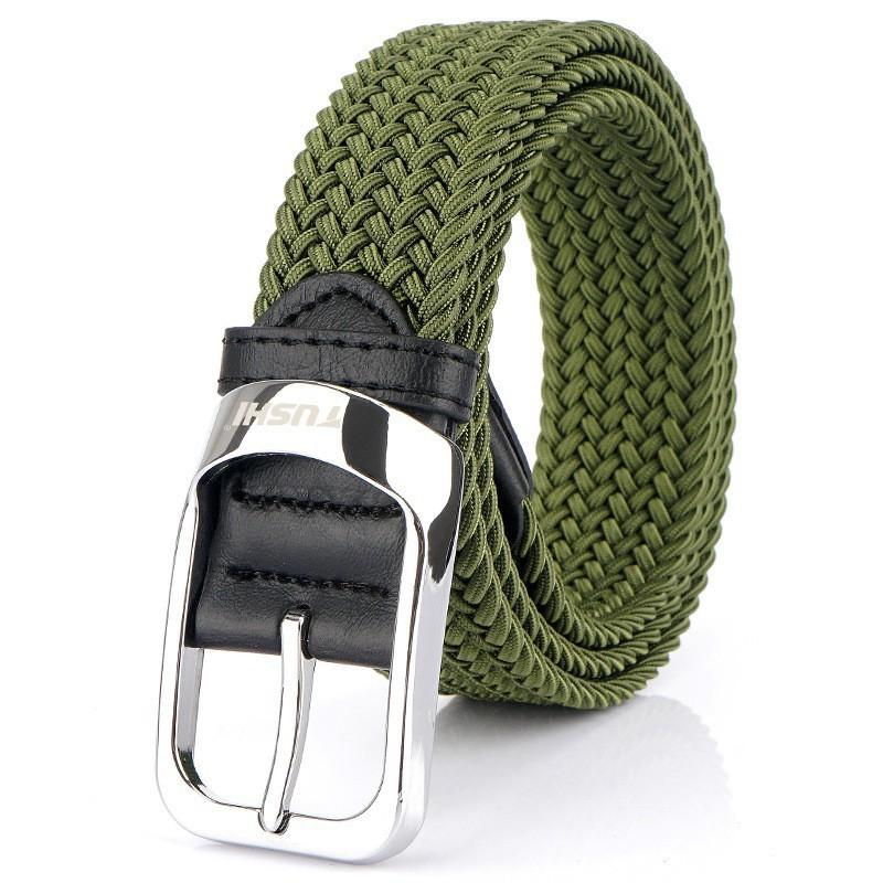Tushi Men s Knitted Belt Men Women s Casual Canvas Pin Button Elastic Youth Trouser 105cm