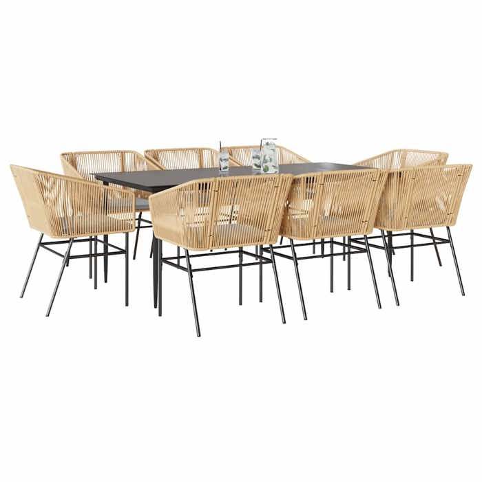 VidaXL Garden Dining Set Cushions 9pcs Brown Poly Rattan Glass 3334526
