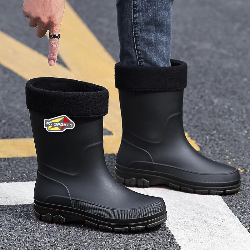 British Trend Men's Rain Shoes New Medium Tube Men's Water Boots Outdoor Rainy Day Wading Shoes Non-slip Fishing Water Shoes Rubber Shoes