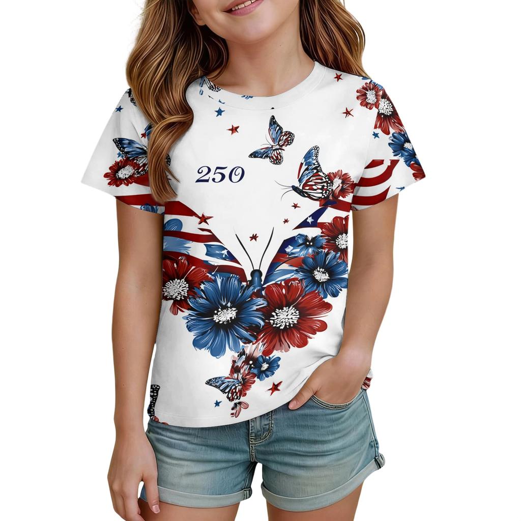 Kids Independence Day Print Round Neck Short Sleeve Casual T-shirt
