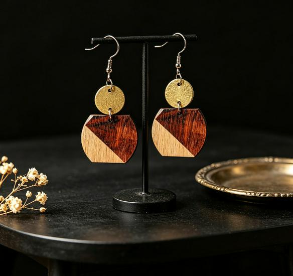 Retro Bohemian Sunset Sky Oil Painting Wooden Earrings
